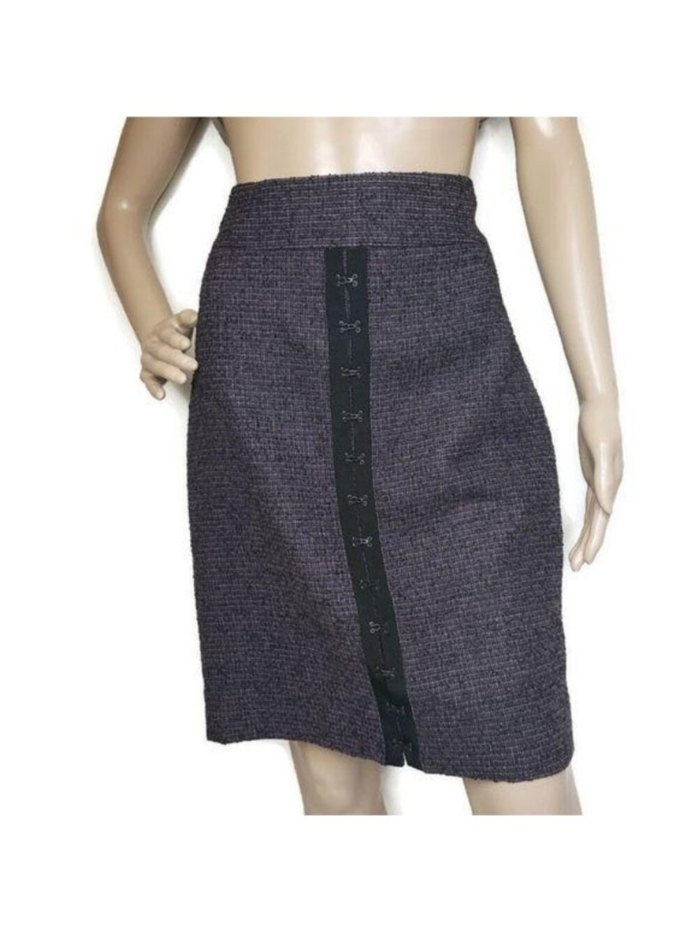 Classiques Entier Tweed Pencil Skirt Purple Black Hook Detail Size 4